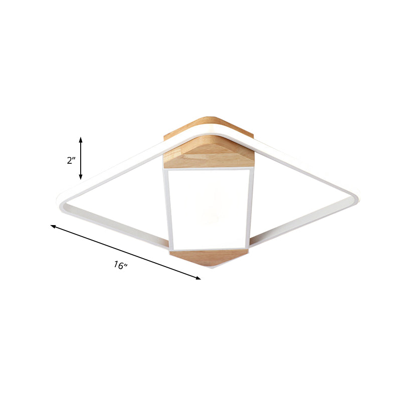 Nordic Square Ceiling Lamp - White Wood & Acrylic Flush Mount Light