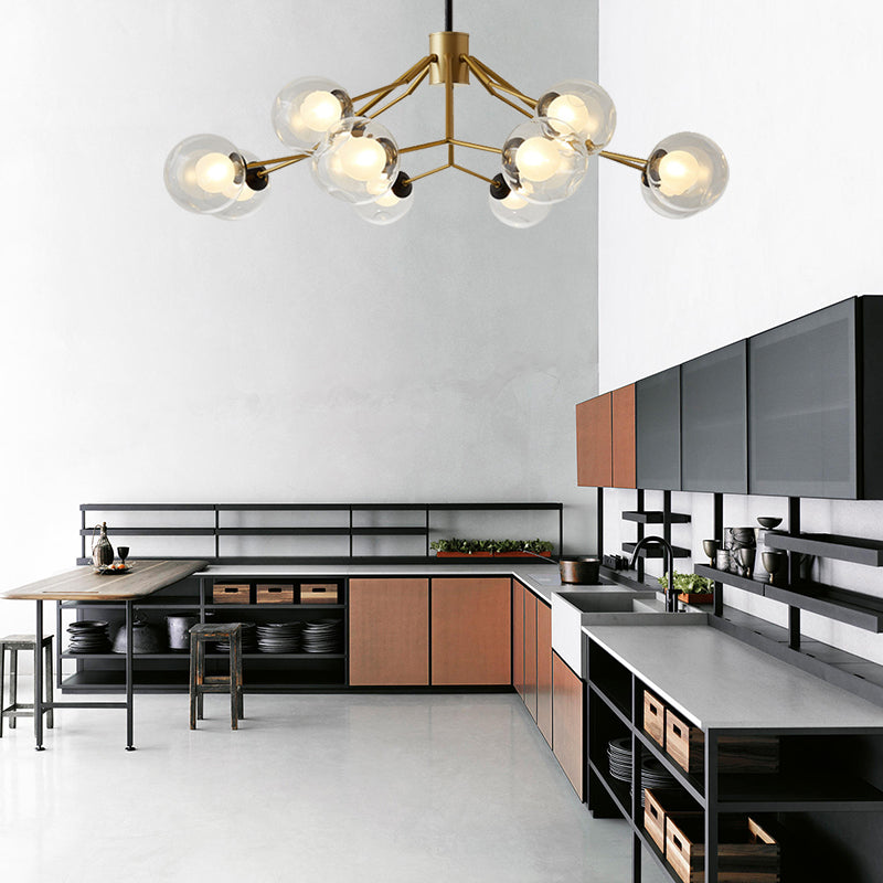 Modern Metal And Glass Chandelier - Study Room Modo Pendant Lighting (12 Lights) Gold