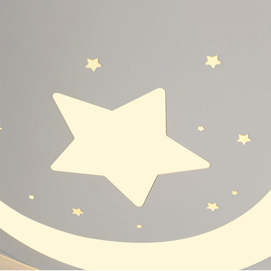 White Metal Moon&Star Ceiling Light - Creative Led Flush Mount For Kids’ Bedroom & Corridor