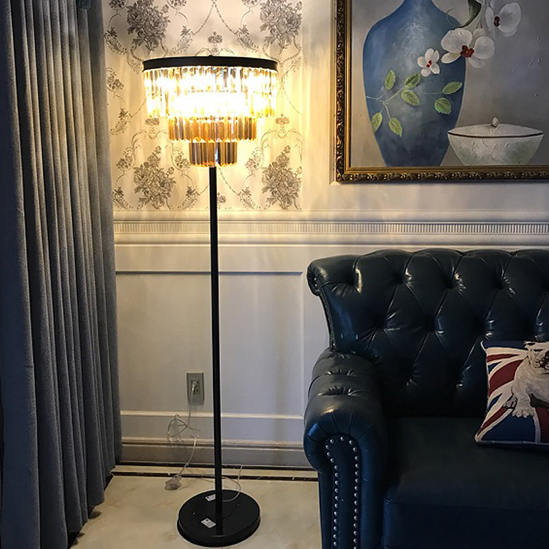 Rustic 5-Bulb Crystal Block Floor Light In Black For Living Room