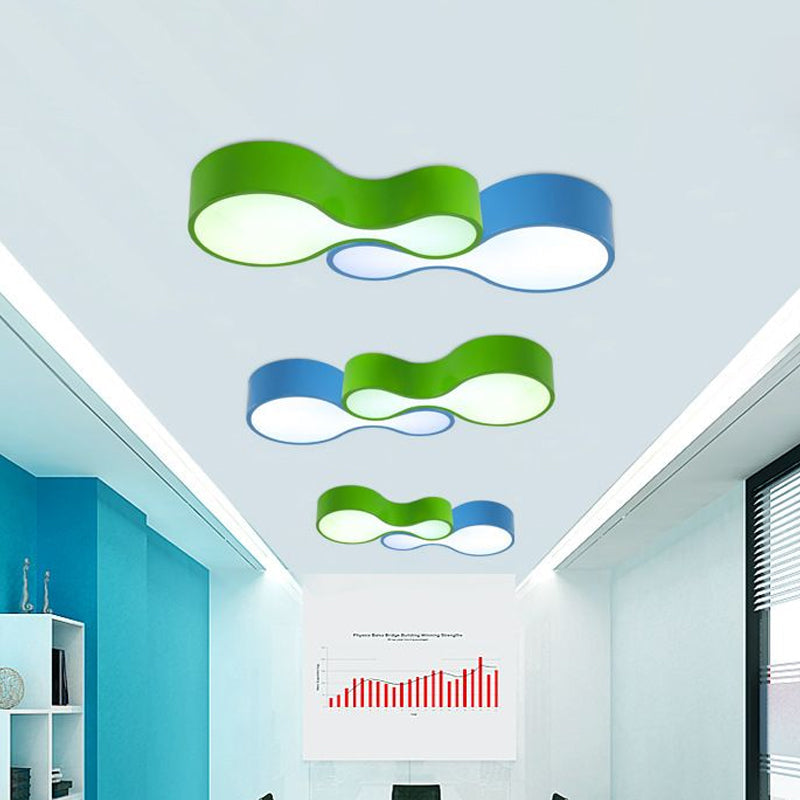 Colorful Led Flush Mount Lamp For Kids’ Corridors - Red/Yellow/Blue Finish With Gourd Acrylic Shade