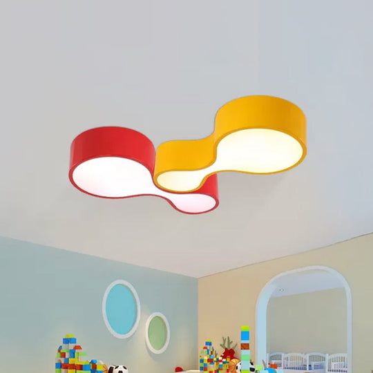 Colorful Led Flush Mount Lamp For Kids’ Corridors - Red/Yellow/Blue Finish With Gourd Acrylic Shade
