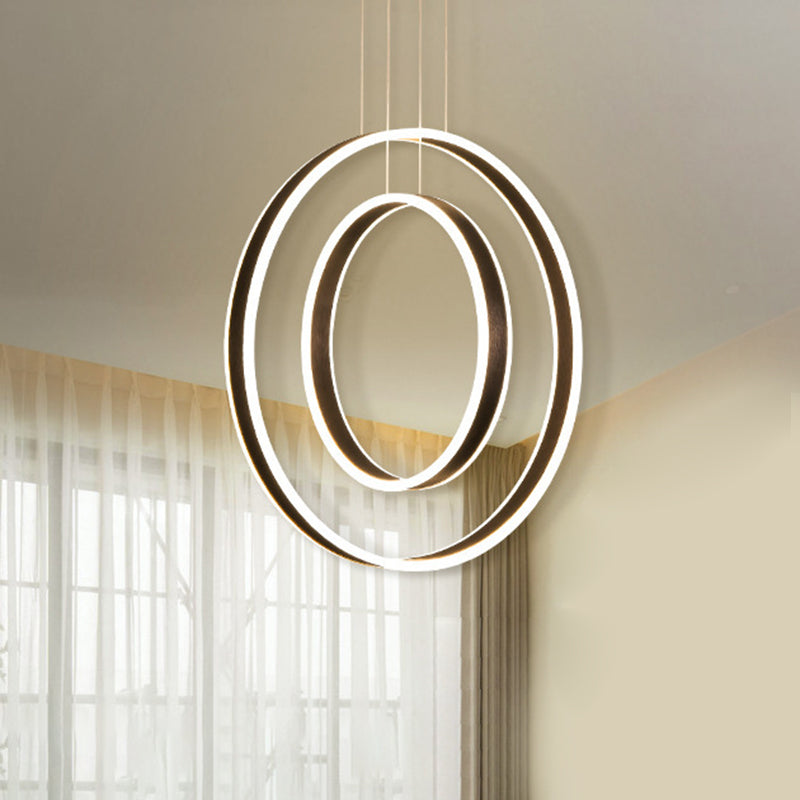 Metal Pendant Light With Dual Circle Pendulum Design In Brown Warm/White/Natural - Perfect For