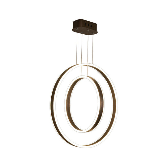 Sleek Dual Circle Pendulum Led Pendant Light For Dining Room - Brown + Warm/White/Natural