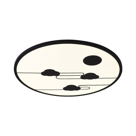 Circle Kindergarten Led Ceiling Light With Moon & Cloud Design - Flush Mount Acrylic Cartoon Fixture