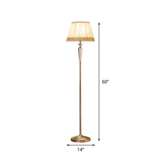 Golden Barrel Standing Floor Lamp With Crystal Accent - Traditional Living Room Lighting
