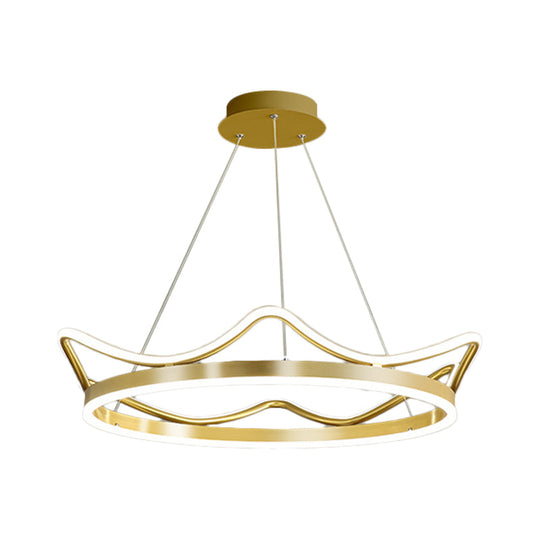 Modern Gold Crown Chandelier - Stylish 20.5’/27.5’ Dia Led Pendant Light In Warm/White