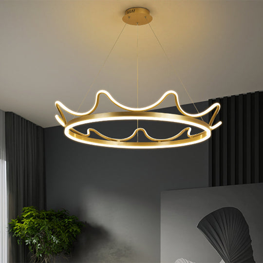 Modern Gold Crown Chandelier - Stylish 20.5’/27.5’ Dia Led Pendant Light In Warm/White
