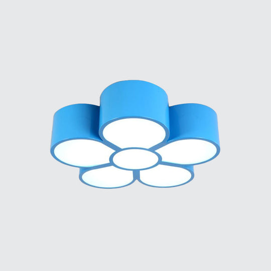 Plum Blossom Led Flushmount Lighting For Kids Kindergarten Ceiling - Red/Yellow/Blue