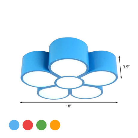 Plum Blossom Led Flushmount Lighting For Kids Kindergarten Ceiling - Red/Yellow/Blue