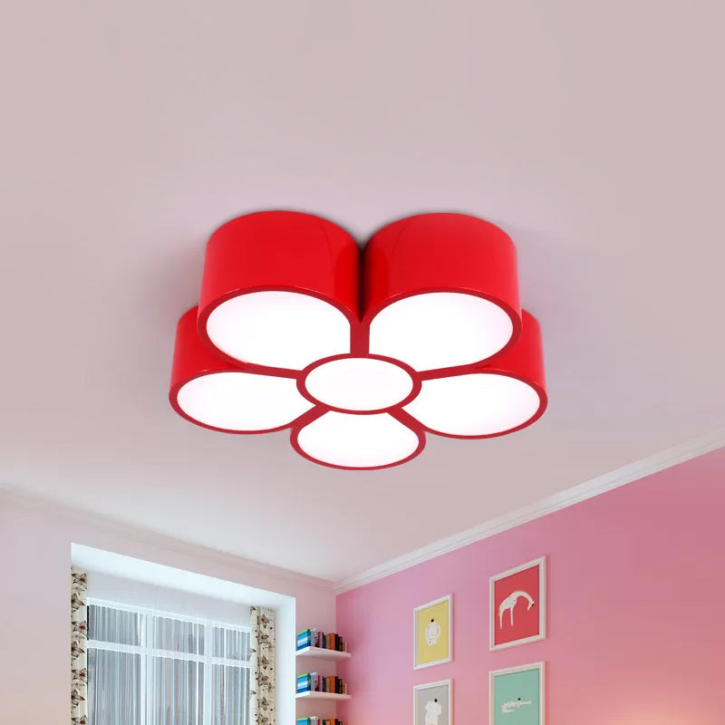 Plum Blossom Led Flushmount Lighting For Kids Kindergarten Ceiling - Red/Yellow/Blue