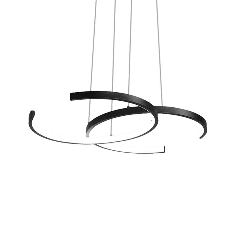 Dining Room Led Chandelier - Minimalist Black/White Drop Lamp With Dual C Acrylic Shade &