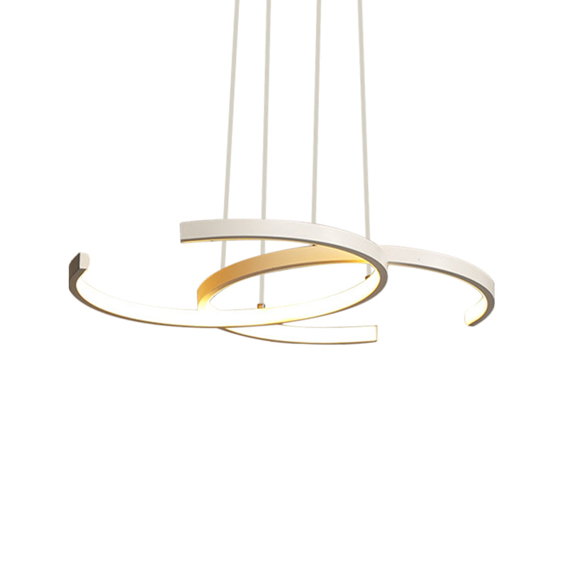 Dining Room Led Chandelier - Minimalist Black/White Drop Lamp With Dual C Acrylic Shade &