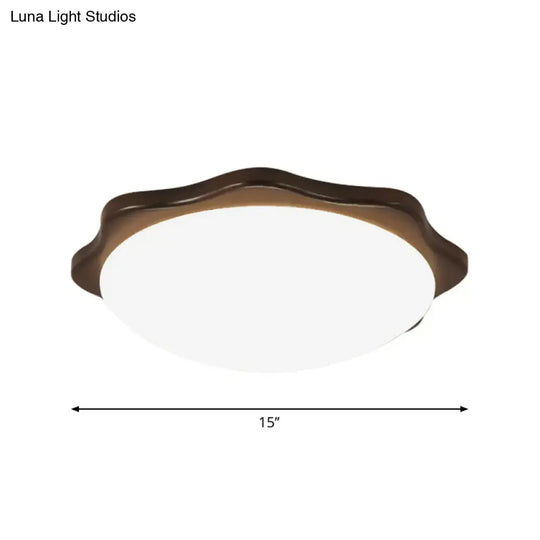 Simple Wood Flush Mount Ceiling Light With Led Round/Square/Flower Design 14’/15’/18’ Wide