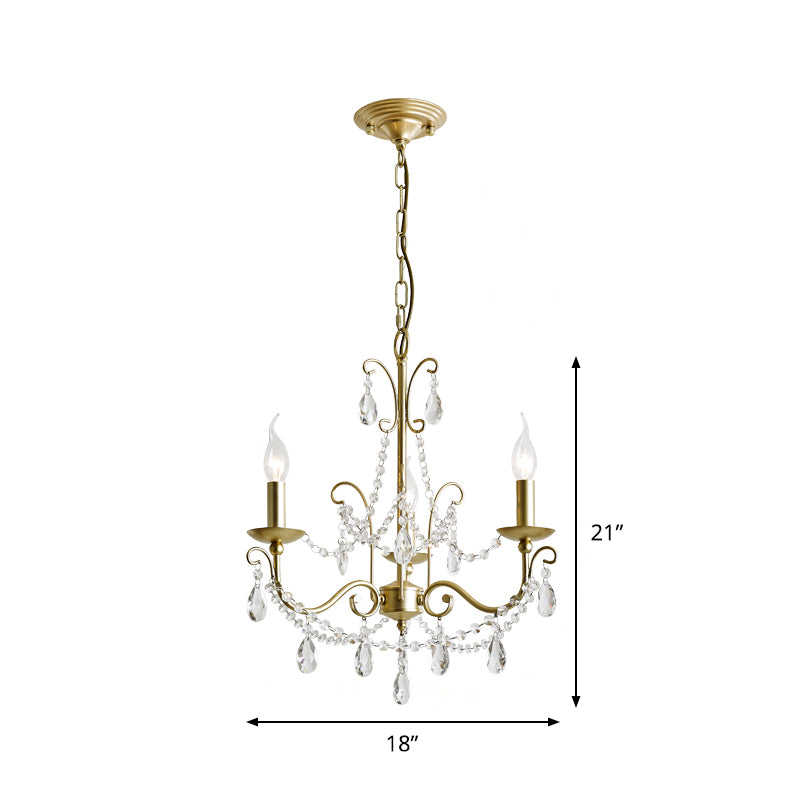 Traditional Candle Hanging Lamp - Metal Chandelier With Crystal Decor In Champagne (3/6 Heads)