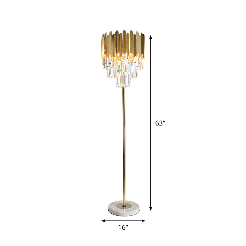 Minimal Crystal Rod Gold Living Room Floor Lamp - Tiered Shaped Lighting