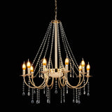 Retro Crystal Chandelier With 8 Hanging Candle Lights And Gold Swoop Arm