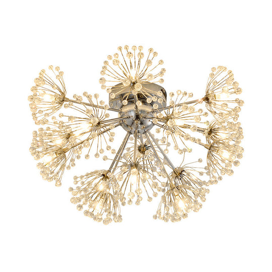 Firework Crystal Bead Ceiling Light - Elegant 9/15 - Bulb Chrome Flush Mount For Dinning Room