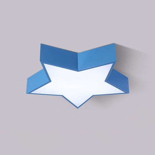 Kids Led Flush Mount Lamp - Five - Pointed Star Design In White/Red/Blue Ceiling Lighting Fixture