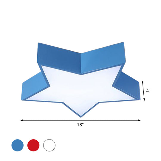 Kids Led Flush Mount Lamp - Five - Pointed Star Design In White/Red/Blue Ceiling Lighting Fixture