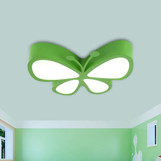 Kids’ Led Butterfly Ceiling Lamp With Acrylic Shade - Red/Yellow/Blue Flushmount Light Green