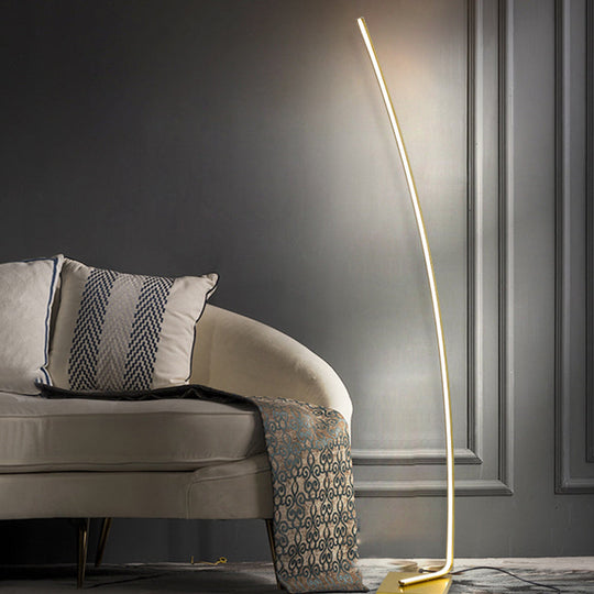 Minimalist Metal Curved Linear Led Floor Light With Foot Switch - Black/White/Gold Stand Up Lamp