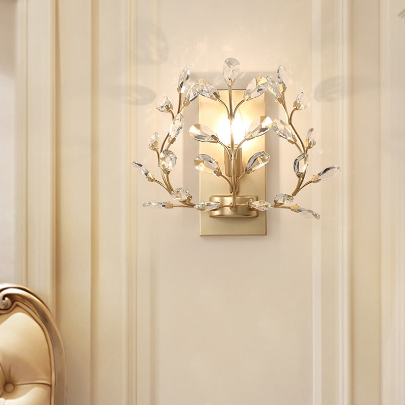 Modern Branch Wall Mount Light With Clear K9 Crystal Sconce - 1 Bulb Black/Gold Living Room Lighting