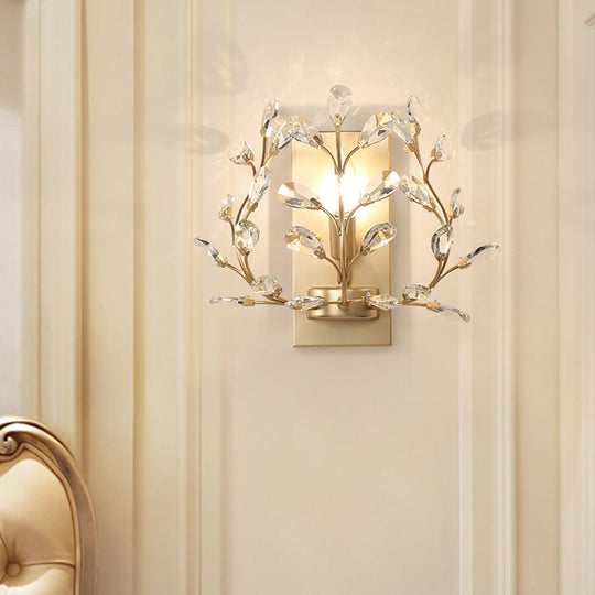 Modern Branch Wall Mount Light With Clear K9 Crystal Sconce - 1 Bulb Black/Gold Living Room Lighting
