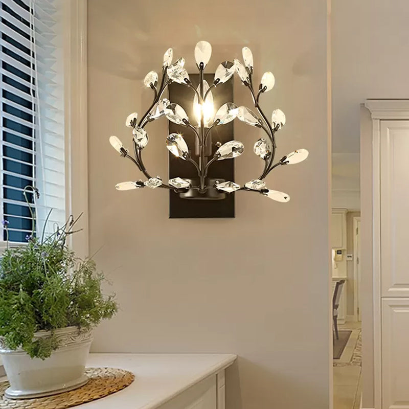 Modern Branch Wall Mount Light With Clear K9 Crystal Sconce - 1 Bulb Black/Gold Living Room Lighting