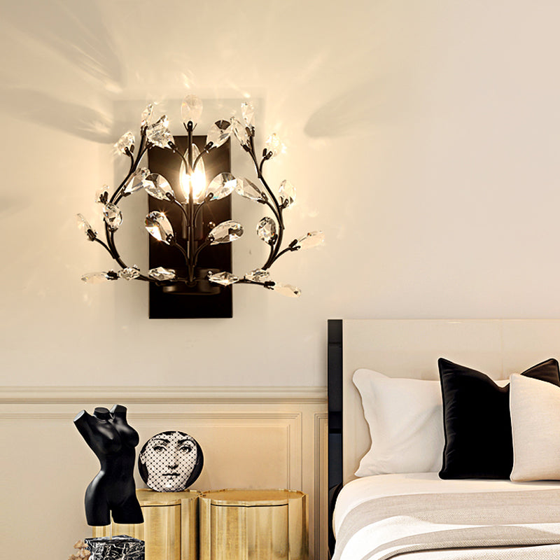 Modern Branch Wall Mount Light With Clear K9 Crystal Sconce - 1 Bulb Black/Gold Living Room Lighting