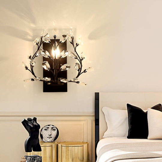 Modern Branch Wall Mount Light With Clear K9 Crystal Sconce - 1 Bulb Black/Gold Living Room Lighting