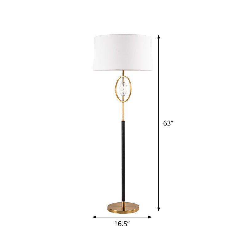 Classic Metal Floor Lamp With Ring Frame Shade Barrel Fabric And Crystal Accent