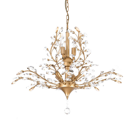 Gold Tree Crystal Pendant Light - Rural 8-Bulb Suspension Chandelier 19.5’/21.5’ High Dining