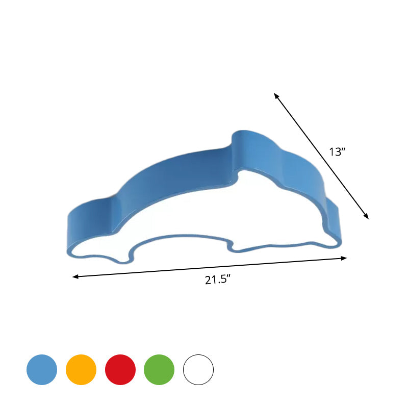 Dolphin Led Ceiling Light For Childrens Bedroom - White/Red/Yellow Acrylic Flush Mount Fixture