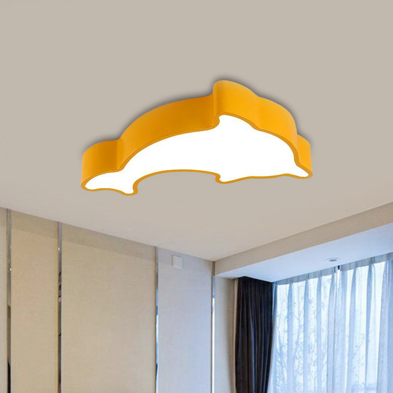 Dolphin Led Ceiling Light For Children’s Bedroom - White/Red/Yellow Acrylic Flush Mount Fixture