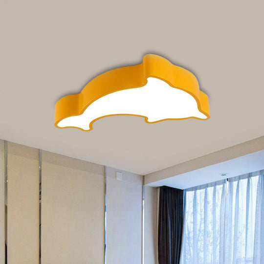 Dolphin Led Ceiling Light For Childrens Bedroom - White/Red/Yellow Acrylic Flush Mount Fixture
