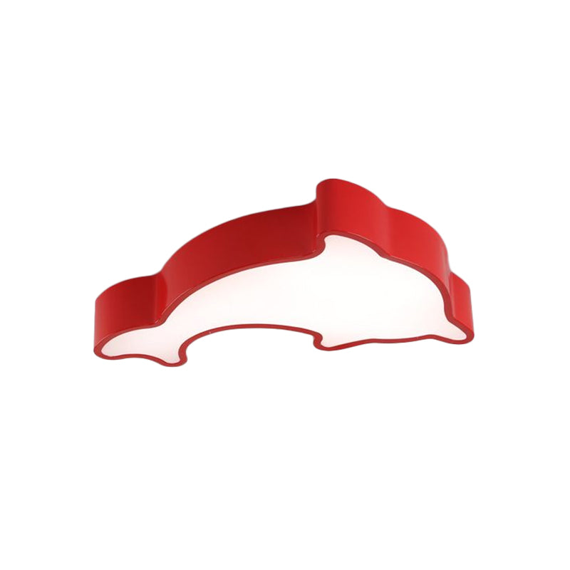 Dolphin Led Ceiling Light For Children’s Bedroom - White/Red/Yellow Acrylic Flush Mount Fixture