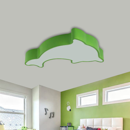Dolphin Led Ceiling Light For Childrens Bedroom - White/Red/Yellow Acrylic Flush Mount Fixture