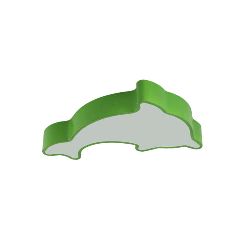 Dolphin Led Ceiling Light For Children’s Bedroom - White/Red/Yellow Acrylic Flush Mount Fixture