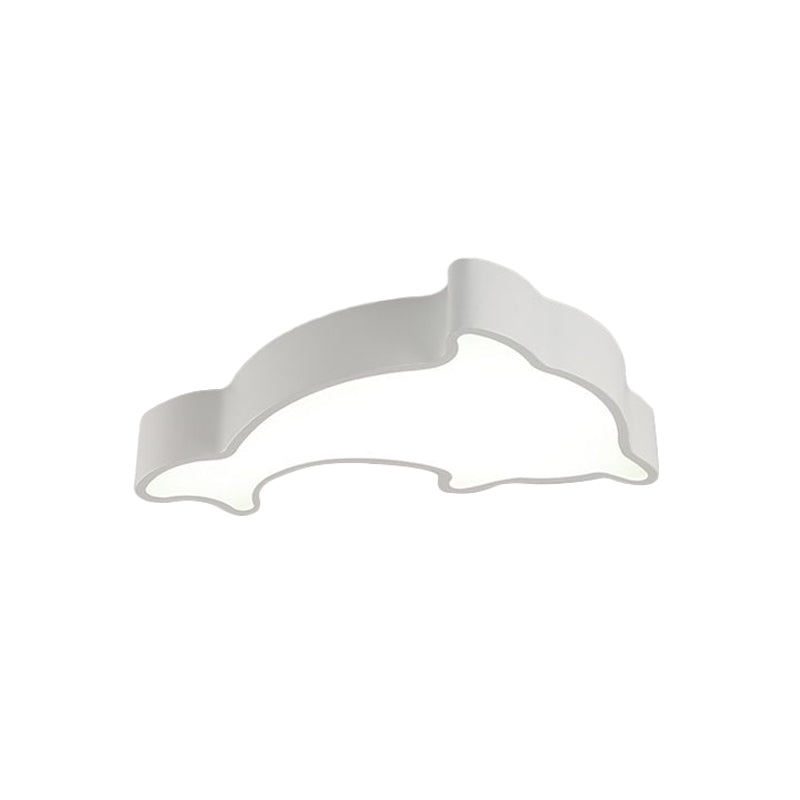 Dolphin Led Ceiling Light For Childrens Bedroom - White/Red/Yellow Acrylic Flush Mount Fixture