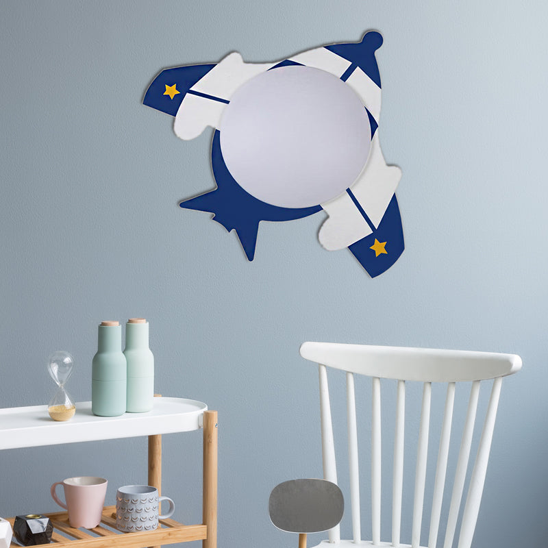 Childrens Led Ceiling Mount Light With Wooden Cartoon Pattern - Ideal For Kindergarten Dark Blue