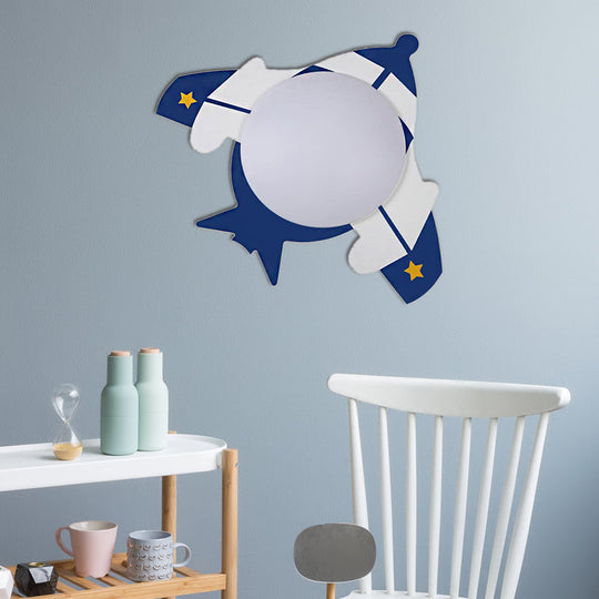 Childrens Led Ceiling Mount Light With Wooden Cartoon Pattern - Ideal For Kindergarten Dark Blue