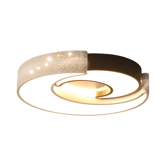 Contemporary 2 - Moon Led Flush Ceiling Light For Kid’s Bedroom - Metal Acrylic Black & White