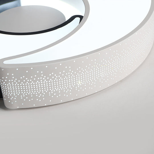 Contemporary 2 - Moon Led Flush Ceiling Light For Kid’s Bedroom - Metal Acrylic Black & White