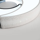 Contemporary 2-Moon Led Flush Ceiling Light For Kids Bedroom - Metal Acrylic Black & White