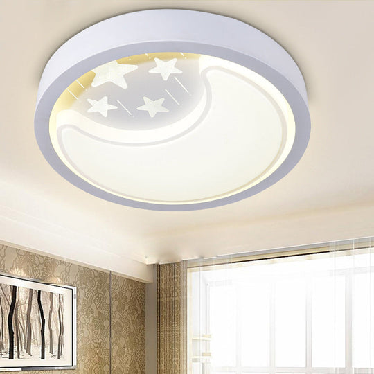 Starry Moon Led Flush Mount Light: Romantic & White Ceiling Light For Baby Room / 2 Color