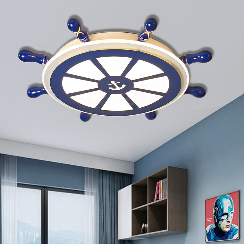 Nautical-Style Flush Mount Led Ceiling Lamp: Rudder Design In Blue For Dining Room / 21.5’ Warm