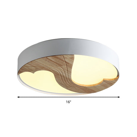 Romantic Wood Led Ceiling Lamp With Double Loving Heart Design For Kids Bedroom - White Flushmount
