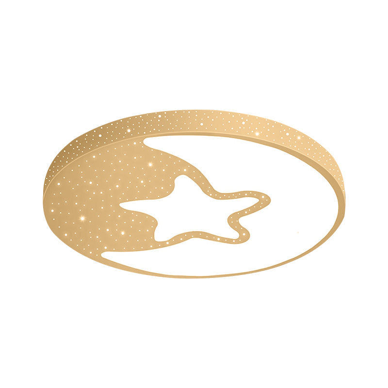 Starry Kid Bedroom Flush Ceiling Light - Crescent Metal Led Fixture In White