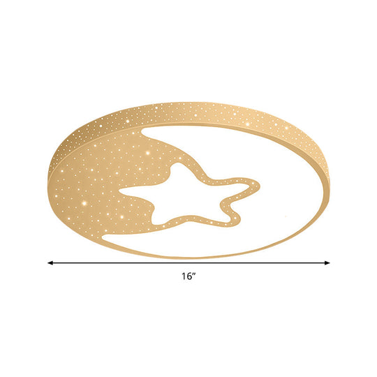 Starry Kid Bedroom Flush Ceiling Light - Crescent Metal Led Fixture In White